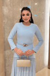 Üst Atlas Alt Şifon Kumaş Elbise - BEBE MAVİSİ