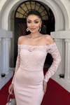 Top Guipure Bottom Scuba Skirt Flywheel Dress  - Powder