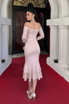 Top Guipure Bottom Scuba Skirt Flywheel Dress  - Powder