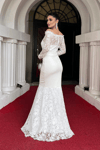 Guipure Lace Detailed Shoulder Collar Evening Dress - WHITE