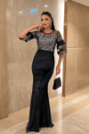 Upper Sequin Bottom Velvet Evening Dress Silver