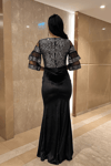 Upper Sequin Bottom Velvet Evening Dress Silver