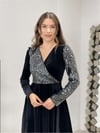 Top sequin lower velvet dress - silver