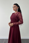 Top Fringed Sequin Bottom Crepe Fabric Midiboy Dress - BURGUNDY