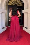 Üst Saten Alt Sifon Tasarım Elbise - BORDO