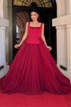 Üst Saten Alt Sifon Tasarım Elbise - BORDO