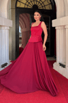Üst Saten Alt Sifon Tasarım Elbise - BORDO