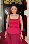 Üst Saten Alt Sifon Tasarım Elbise - BORDO