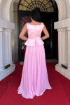 Üst Saten Alt Sifon Tasarım Elbise - PEMBE