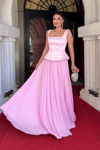 Üst Saten Alt Sifon Tasarım Elbise - PEMBE