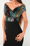 Top Spangle Bottom Crepe Mermaid Evening Dress - Black