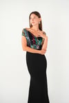 Top Spangle Bottom Crepe Mermaid Evening Dress - Black