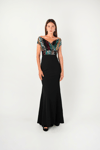 Top Spangle Bottom Crepe Mermaid Evening Dress - Black