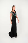 Top Spangle Bottom Crepe Mermaid Evening Dress - Black