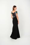 Top Spangle Bottom Crepe Mermaid Evening Dress - Black