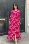 Viskon Kumas Düğme Detaylı Gömlek Elbise - FUŞYA
