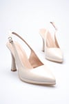 Bej Platform Topuklu Kadın Ayakkabı Sivri Burun Arkası Açık Stiletto 10 cm S26001