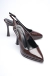 Kahverengi Platform Topuklu Kadın Ayakkabı Sivri Burun Arkası Açık Stiletto 10 cm S26001