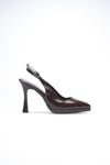 Kahverengi Platform Topuklu Kadın Ayakkabı Sivri Burun Arkası Açık Stiletto 10 cm S26001
