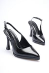 Siyah Platform Topuklu Kadın Ayakkabı Sivri Burun Arkası Açık Stiletto 10 cm S26001