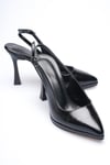 Siyah Platform Topuklu Kadın Ayakkabı Sivri Burun Arkası Açık Stiletto 10 cm S26001