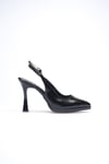 Siyah Platform Topuklu Kadın Ayakkabı Sivri Burun Arkası Açık Stiletto 10 cm S26001