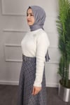Kemerli Ekose Kloş Etek - GRİ
