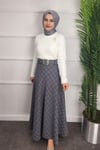 Kemerli Ekose Kloş Etek - GRİ