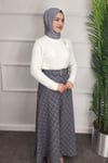 Kemerli Ekose Kloş Etek - GRİ