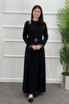 5034 Gaze Kol Tüylü Elbise - Siyah