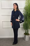 Kolları Taşlı Krep Ceketli Tunik Pantolon Takım - LACİVERT