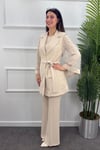 Kolları Taşlı Krep Ceketli Tunik Pantolon Takım - BEJ