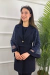 Kolları Taşlı Krep Ceketli Tunik Pantolon Takım - LACİVERT