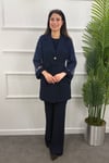 Kolları Taşlı Krep Ceketli Tunik Pantolon Takım - LACİVERT