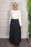 Elastic Pleated Crepe Skirt - BLACK