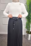 Elastic Pleated Crepe Skirt - BLACK