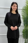 Omuzları Taşlı Tunik Pantolon Takım - Siyah