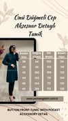 Önü Düğmeli Cep Aksesuar Detaylı Tunik - ZÜMRÜT