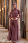 Hydrangea Hijab Evening Dress - DARK ROSE