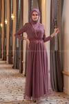 Hydrangea Hijab Evening Dress - DARK ROSE