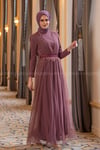 Hydrangea Hijab Evening Dress - DARK ROSE