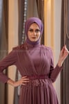 Hydrangea Hijab Evening Dress - DARK ROSE