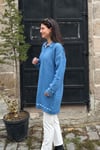Şardonlu Elişili Gömlek Yaka Tunik - MAVİ