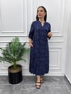 Batik Desenli Lacivert Gömlek Elbise