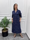 Batik Desenli Lacivert Gömlek Elbise
