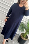 Büyük Beden Baklava Desenli Lacivert Penye Elbise