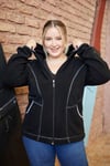 Büyük Beden Kapşonlu Fermuarlı Polar Siyah Sweatshirt