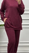 Full Taşlı Yuvarlak Yaka Bordo Takım
