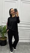 Kırmızı Beyaz Şerit ve Taşlı Athleisure Takım