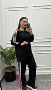 Kırmızı Beyaz Şerit ve Taşlı Athleisure Takım